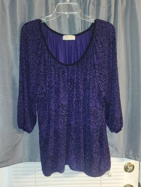 Michael Kors Purple Animal-Print Scoop Neck Long Sleeve Top
